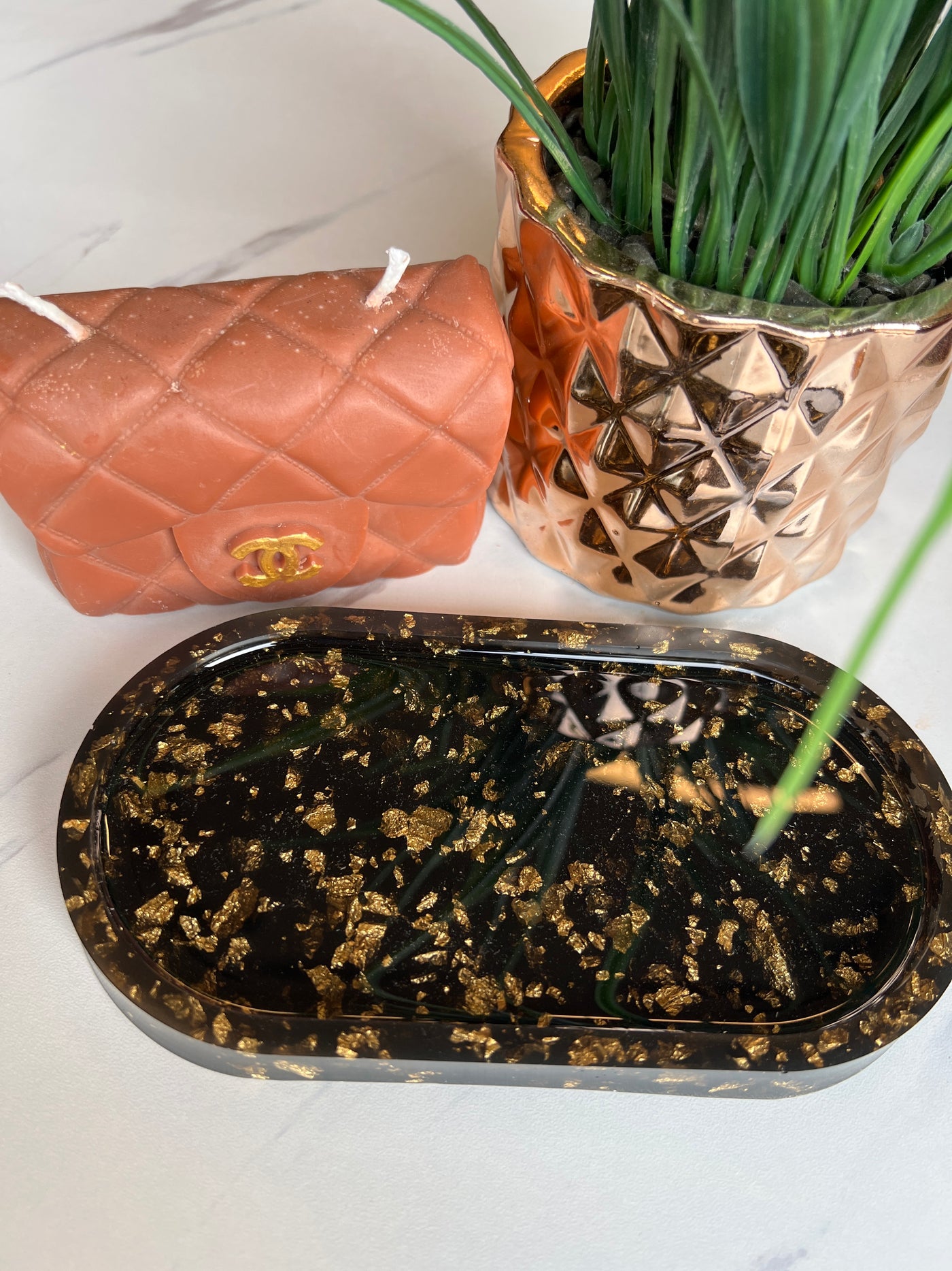 Black with Gold Flakes Catchall Trinket Tray